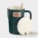 Ceramic mug with a lid and spoon Vintage, 350 ml, emerald color