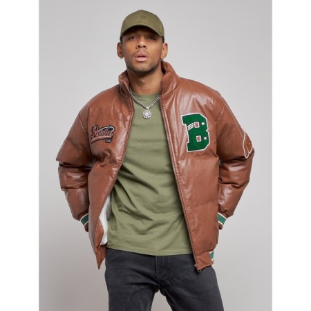 Eco -leather jacket men, size 54, brown color-4