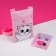 Gift set for the girl "White Cat", bag, hair clips, pink color