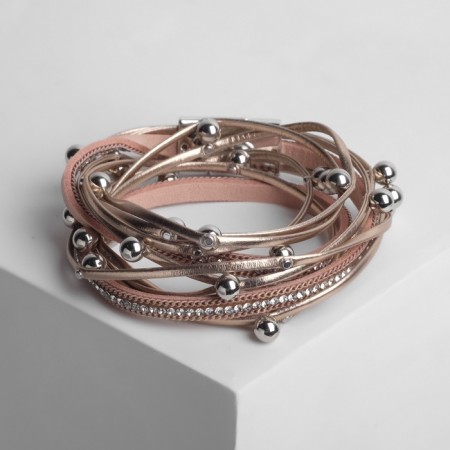Bracelet Skin "on the magnet" beads, white-beige color in silver, 38 cm-2