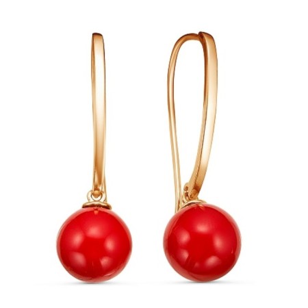 Earrings "Coral" ball No. 10, pink gilding, red color