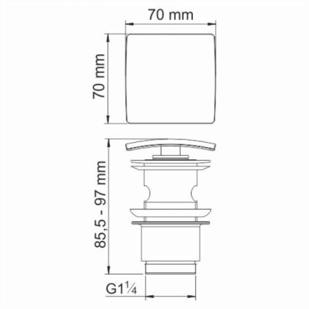 The bottom valve for the Wasserkraft A105, Push-UP, overflow, brass, chrome shell-1
