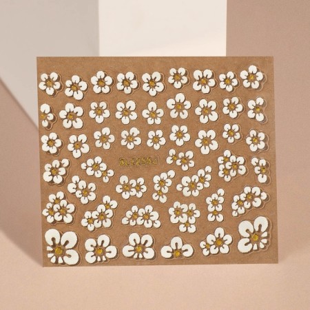 Nail stickers "chamomile", voluminous, packing 6 pcs, white/golden color-1