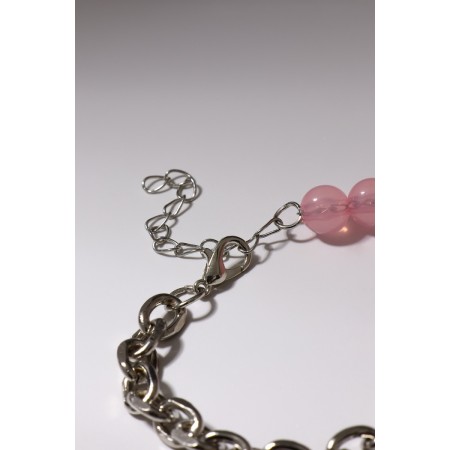 Bracelet "Heart" chain, black-pink color in silver, l = 16 cm-3