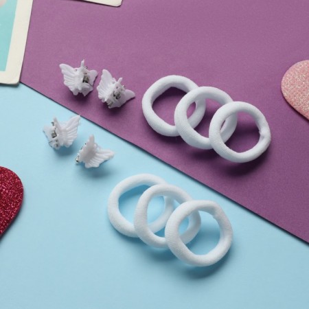 Hair Set "Zeadnitsa" (12 elastic bands 2 cm, 4 crab) butterflies, white-1