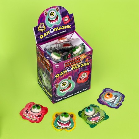 Chewing marmalade "one -eyed" in a blister, assorted, box box display, 7 g