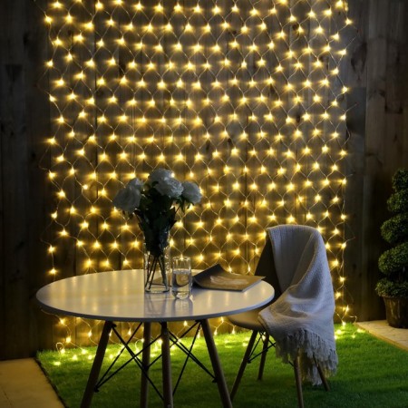 Garland "Network" 2 × 3 m, IP44, UMS, transparent thread, 384 LED, warm white glow, 220 V
