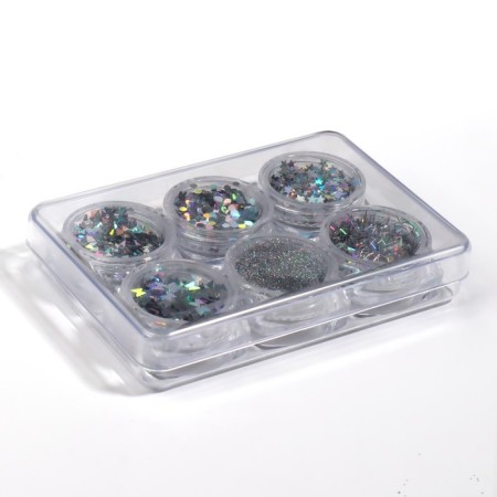Set for decor, in a plastic organizer, 6 jars, silver color-4