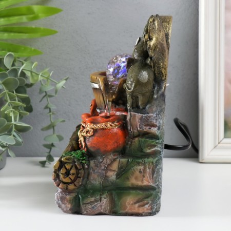 Table fountain with backlight "Two elephants with a Chinese coin" 12x15x21 cm-3