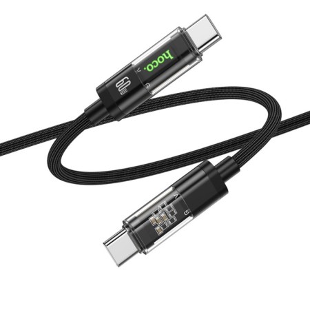 Cable Hoco U116, Type-C-Type-C, 60 W, 3 A, 1.2 m, transparent, fast charging, nylon, black