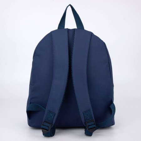 Backpack school textile art, with an overflowing patch, the color of the dark blue-8