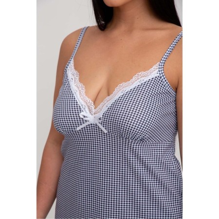 Night shirt female, white-blue color/Print cage, size 52-1