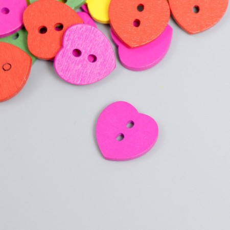 Buttons wood for creativity 2 punctures "heart" set 30 pcs mix 1.5x1.5 cm-1