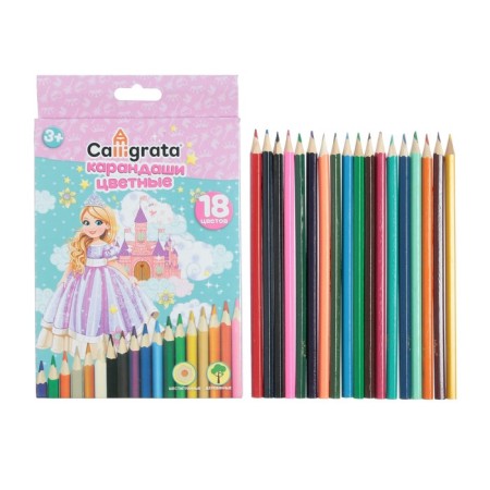 Pencils 18 flowers, "princess", wooden, hexagonal