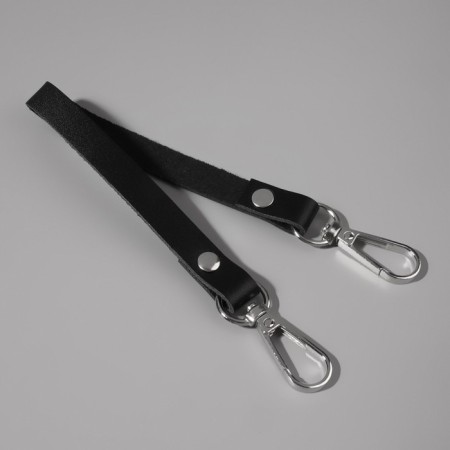 Pen for a bag made of genuine leather, with carbines, 30 ± 2 cm × 1.2 cm, black/silver color-1