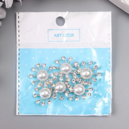 Decor for creativity Metal "Flower-dry" gold, pearls, rhinestones 2.3x2.3x0.8 cm-3