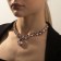The necklace "Jewel" drop, pink color in silver, 32 cm