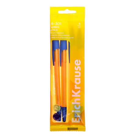 A set of ballpoint pens 4 pcs, Erichkrause, R-301 Stick Amber Node 0.7 mm, blue-1