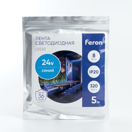 Feron 5 m, IP20, COB LED strip, 320 LED/m, 8 W/m, 24 V, glow of blue-4