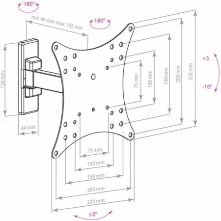 ARM Media Mars-3 TV, up to 20 kg, 20-43 ", wall-mounted, turn and slope, black-1