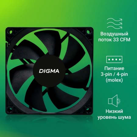 DIGMA DFAN-90 fan 90x90x25mm black 3-Pin 4-Pin (Molex) 23db 82GR RET-1