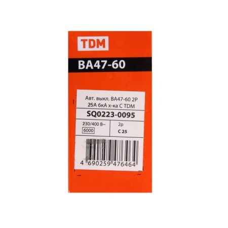 Switch automatic TDM VAL47-60, 2P, 25 A, 6 KA, C, SQ0223-0095-7