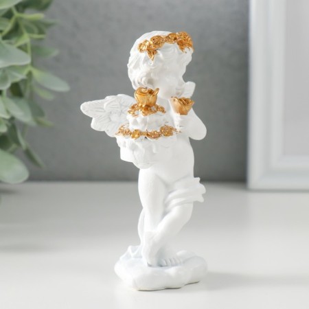 Polystone souvenir "Snowthrough angel with a cake decorated rose" 6x4.5x11 cm-1