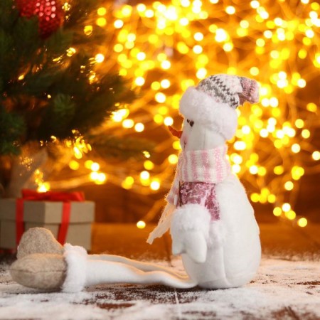 Soft toy "Snowman in pink sequins-long legs" 11x37 cm, white-pink-1