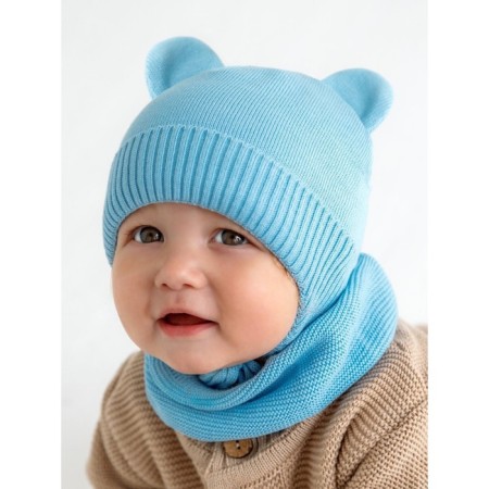 A cap on ties with ears children's Amarobaby Pure Love Bear, with a lining, size 40-42 cm, blue color