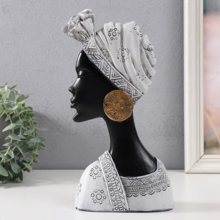Souvenir Polystone Bust "African in the headdress with earrings" Gray 13.5x7x27 cm-3