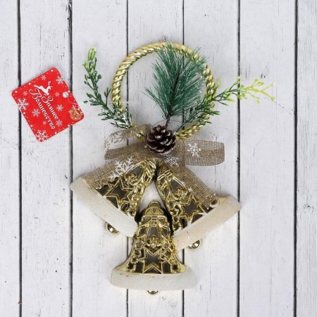 New Year's decoration "Three bells with a bump and twigs" 15x22 cm, gold-2
