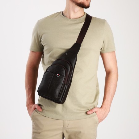 Male sling bag, artificial leather, brown color-7