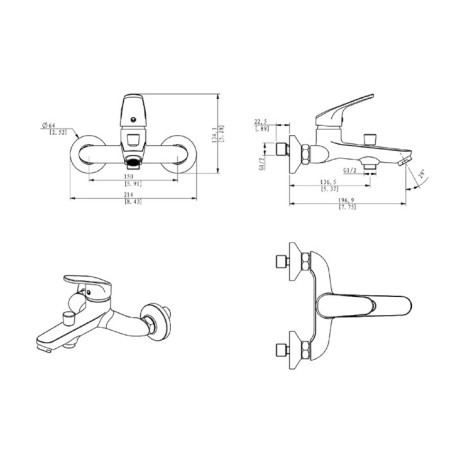 ESKO PALEMO PE 54 bath mixer, with short surge, without accessories, chromium color-1