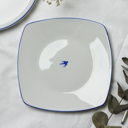 Ceramic “Swallow” plate, 18 x 18 cm, white color-3