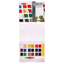 Watercolor paints, + 1 brush, in a plastic box, 18 colors