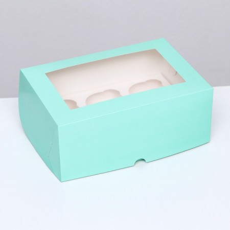 Packaging for 6 cupcakes with a window, green, 25 x 17 x 10 cm