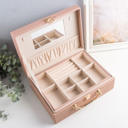 Casket to the leatherette for jewelry "Case. Texture" Pink 24x17.5x9.5 cm-1