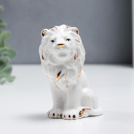 Souvenir ceramics "White Leo" with gold 10 cm