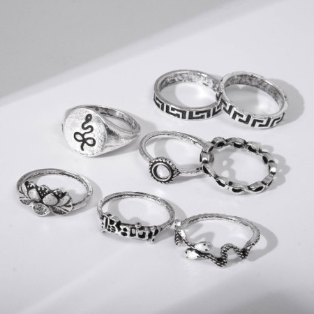 Ring set 8 pieces "Nature", size mix, color black silver-4