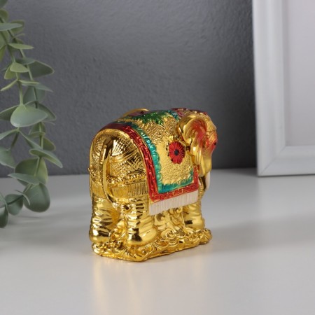NECK Polystone "Indian elephant on gold ingred" gold 4.6x8.8x8 cm-3