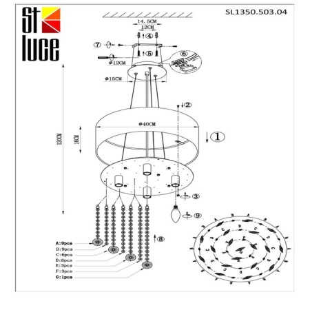 Suspension lamp ST LUCE. SL1350.503.04. Lacchia. 4x40 watts, E14, 40x40 cm, chromium color-15