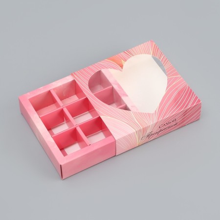 Box for sweets with a shell 9 pcs "Heart", 13.7 x 13.7 x 3.5 cm. Confectionery packaging-3