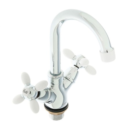 Accoona A9482G sink mixer, double -leaf, with nut, white/chrome