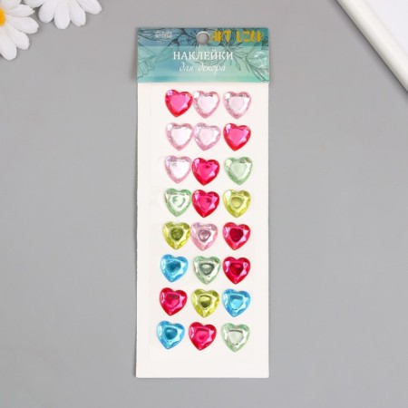Sticker of rhinestones plastic "Hearts" 24 pcs on a sheet mix 7.2x17.7 cm-1