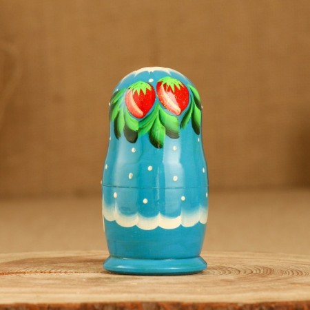 Nesting doll "strawberry", blue dress, 3 puppet, 10-12 cm-3