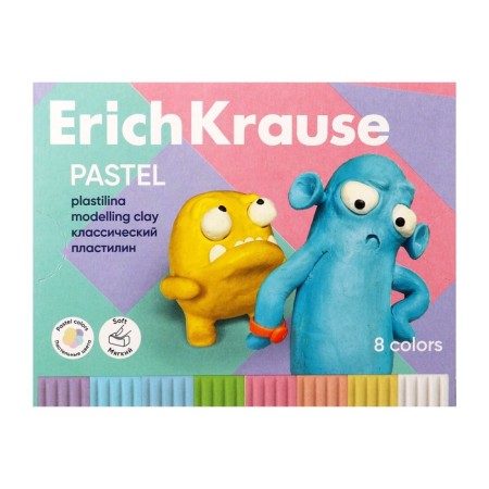 Plasticine 8 colors, 144 g, Erichkrause "Jolly Friends Pastel", with a stack, in cardboard packaging-1