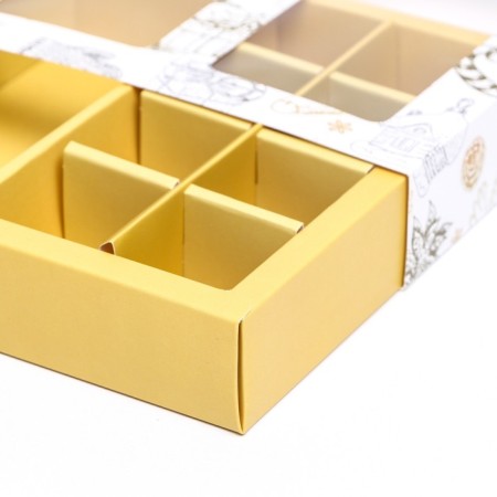New Year. Box for 8 sweets and chocolate, 17.7x17.7x3.8 cm, confectionery packaging-9