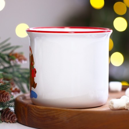 New Year! New Year's ceramic "Bear" mug, 450 ml, white color-2