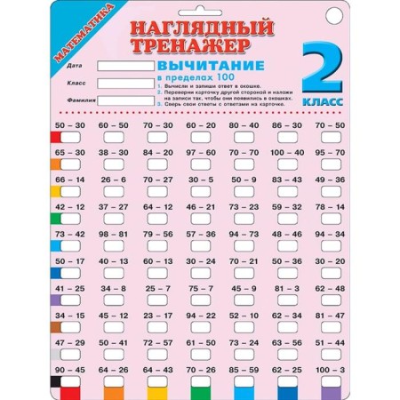 Training apparatus. A visual simulator. Mathematics. Subtraction within 100 2 grade