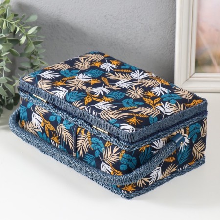 Casket for needlework "Forest branches on blue" 24x16x11 cm-6